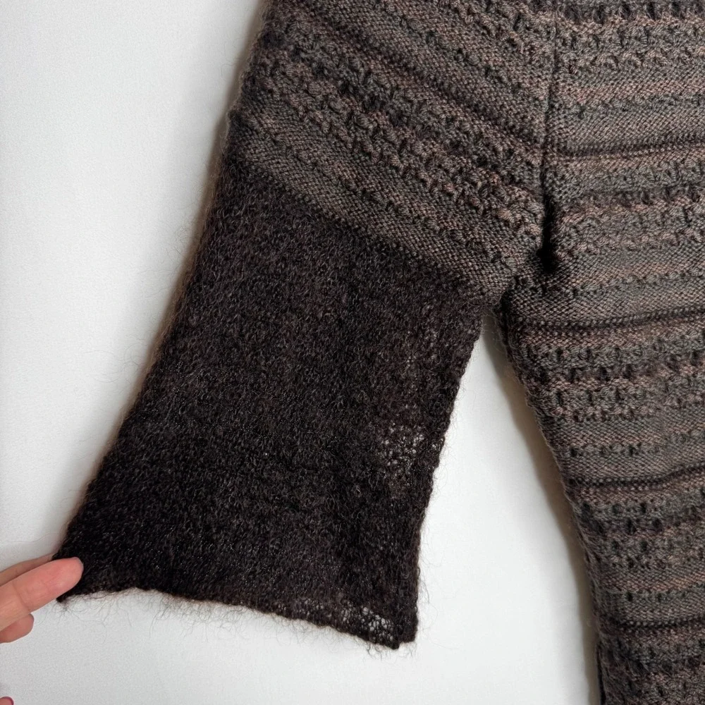 Elie Tahari Women's Twee Brown Wool Knit Cardigan Sz S‎ 1/2 Sleeve Button Front